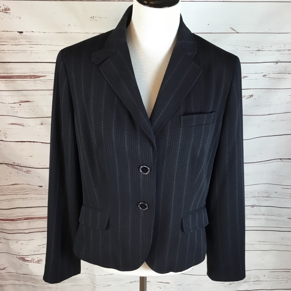 Signature Larry‎ Levine Navy Blue Pinstriped Jacket Size 14 Corpcore Secretary
